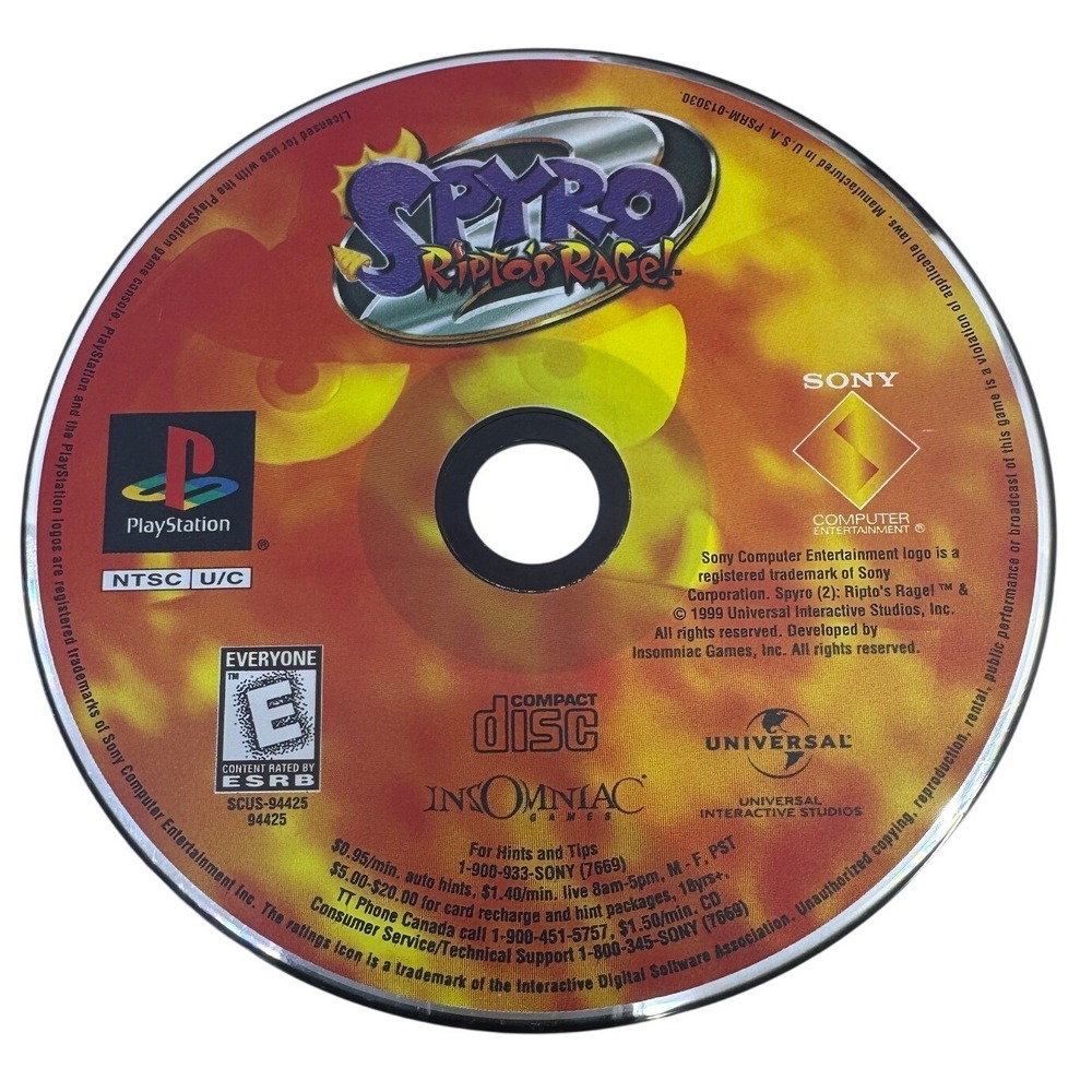Spyro 2 Riptos Rage Sony PlayStation 1 PS1 1999 Video Game Disc SCUS-94425
